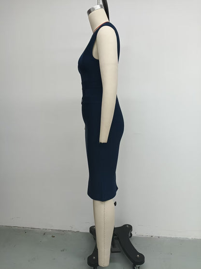Sapphire Blue Woven Waist Bandage Dress