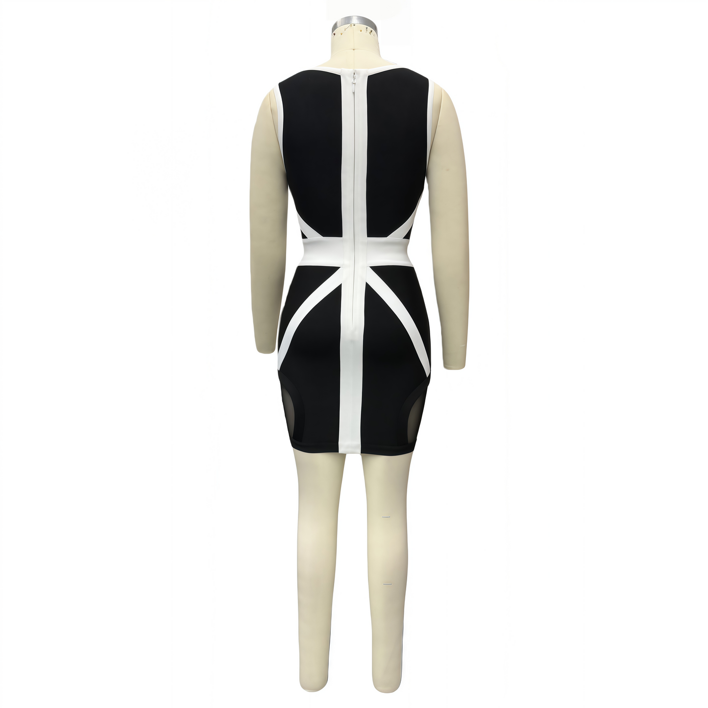 Black and White Color Block Mesh Panel Bandage Dress