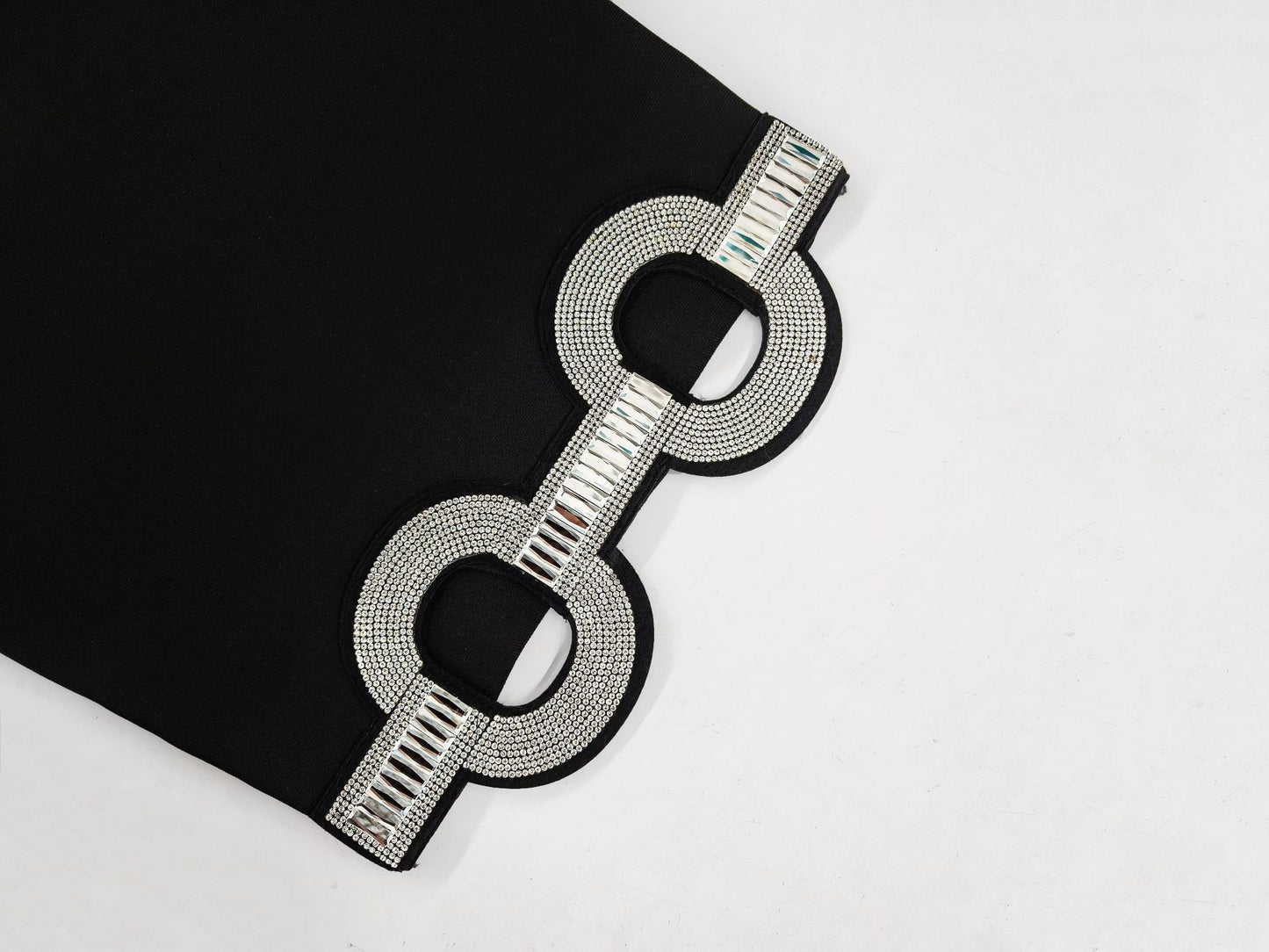 Black Spaghetti Strap Double Loop Rhinestone Bandage Dress