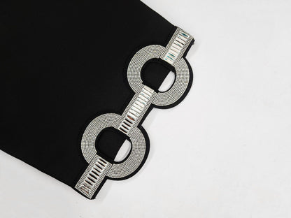 Black Spaghetti Strap Double Loop Rhinestone Bandage Dress