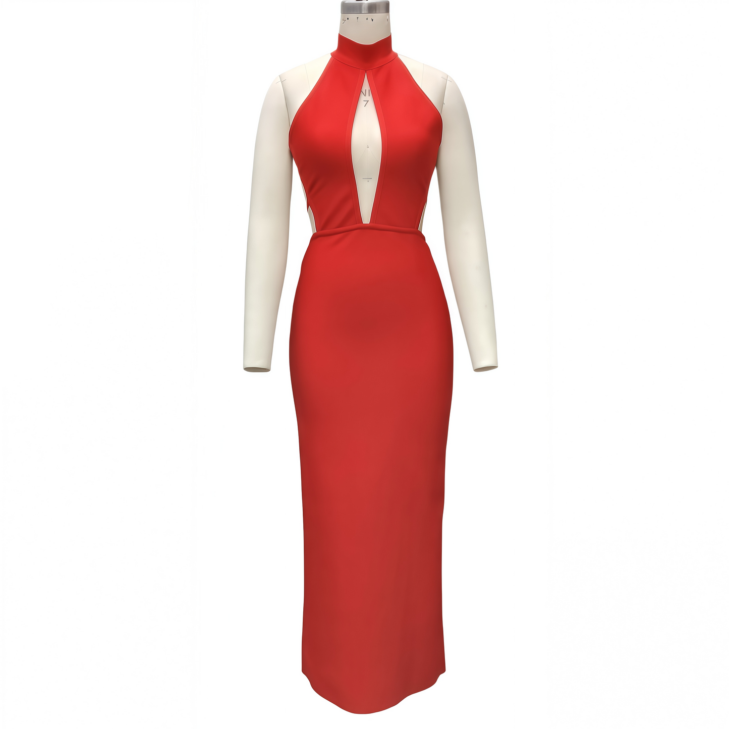 Halter Neck Sheer Mesh Bandage Maxi Dress