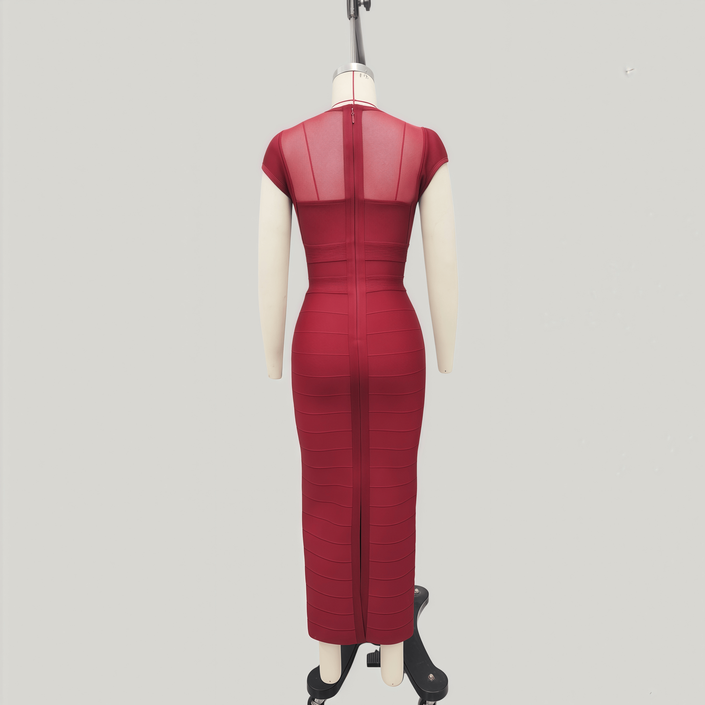 Cap-Sleeve Sheer Mesh Bandage Maxi Dress