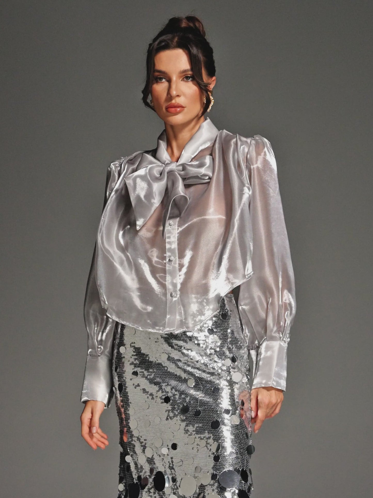 Glomara Round Sequin Skirt In Silver