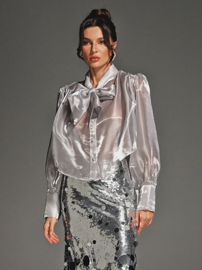 Glomara Round Sequin Skirt In Silver