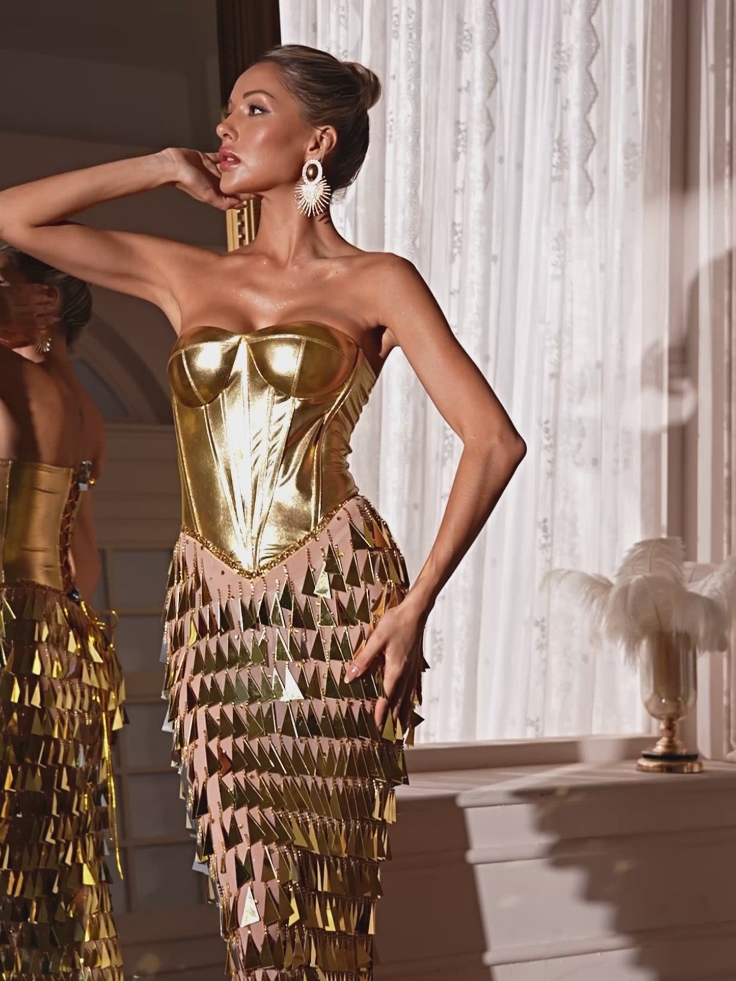 Buck Corset Acrylic Fringe Maxi Dress