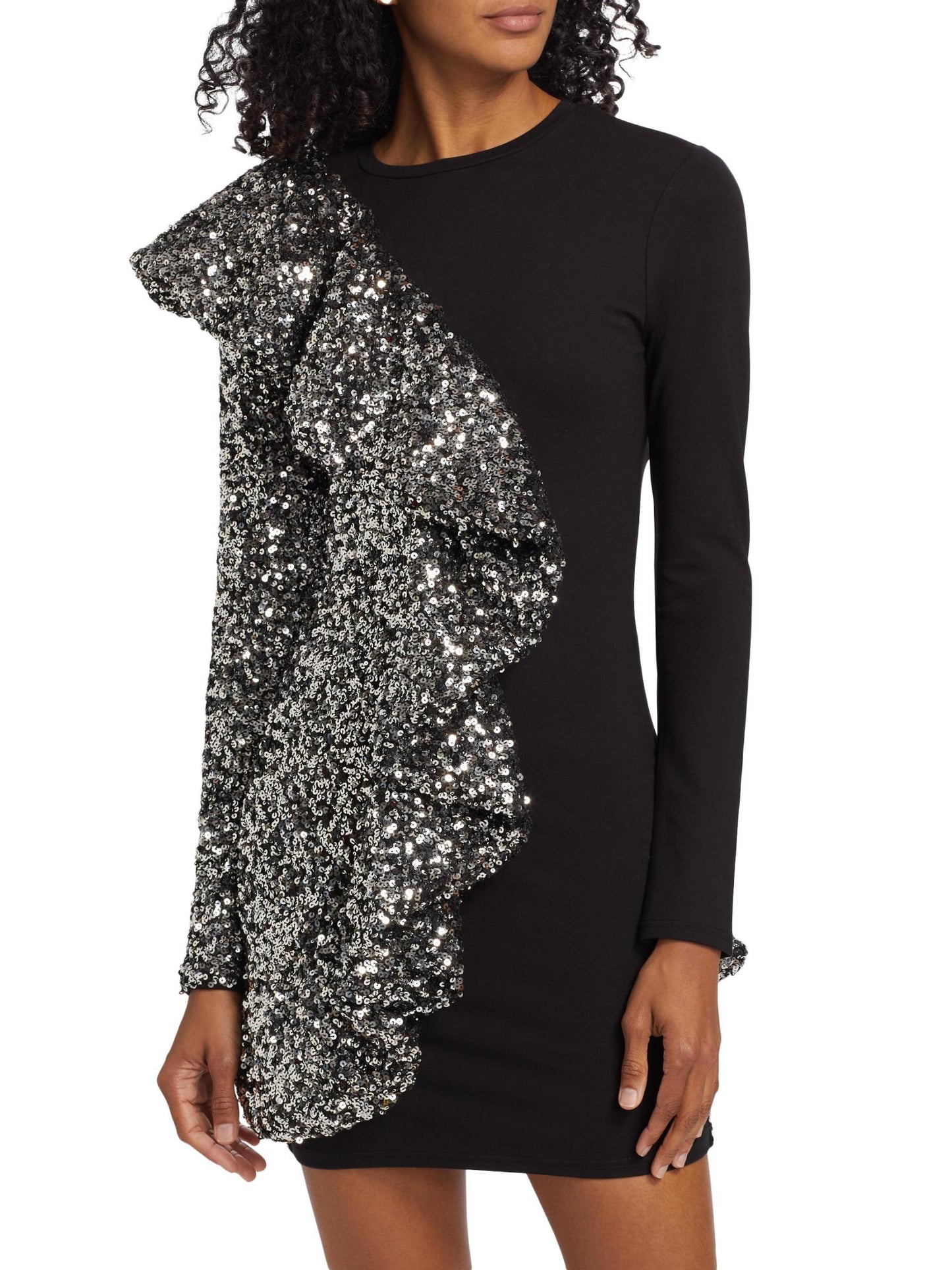 Sequin Ruffled Long-Sleeve Minidress