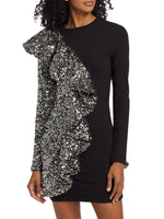 Sequin Ruffled Long-Sleeve Minidress