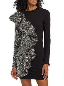 Sequin Ruffled Long-Sleeve Minidress
