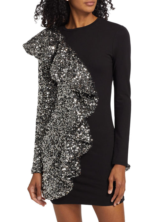 Sequin Ruffled Long-Sleeve Minidress