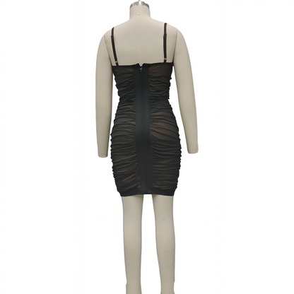 Mesh Spaghetti Strap V-Neck Bandage Dress, Clubwear
