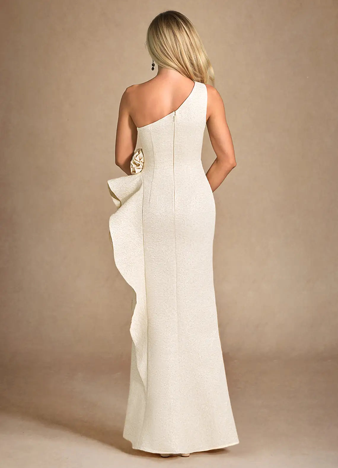 Light Gold Jacquard Mermaid One Shoulder Metallic Jacquard Dress