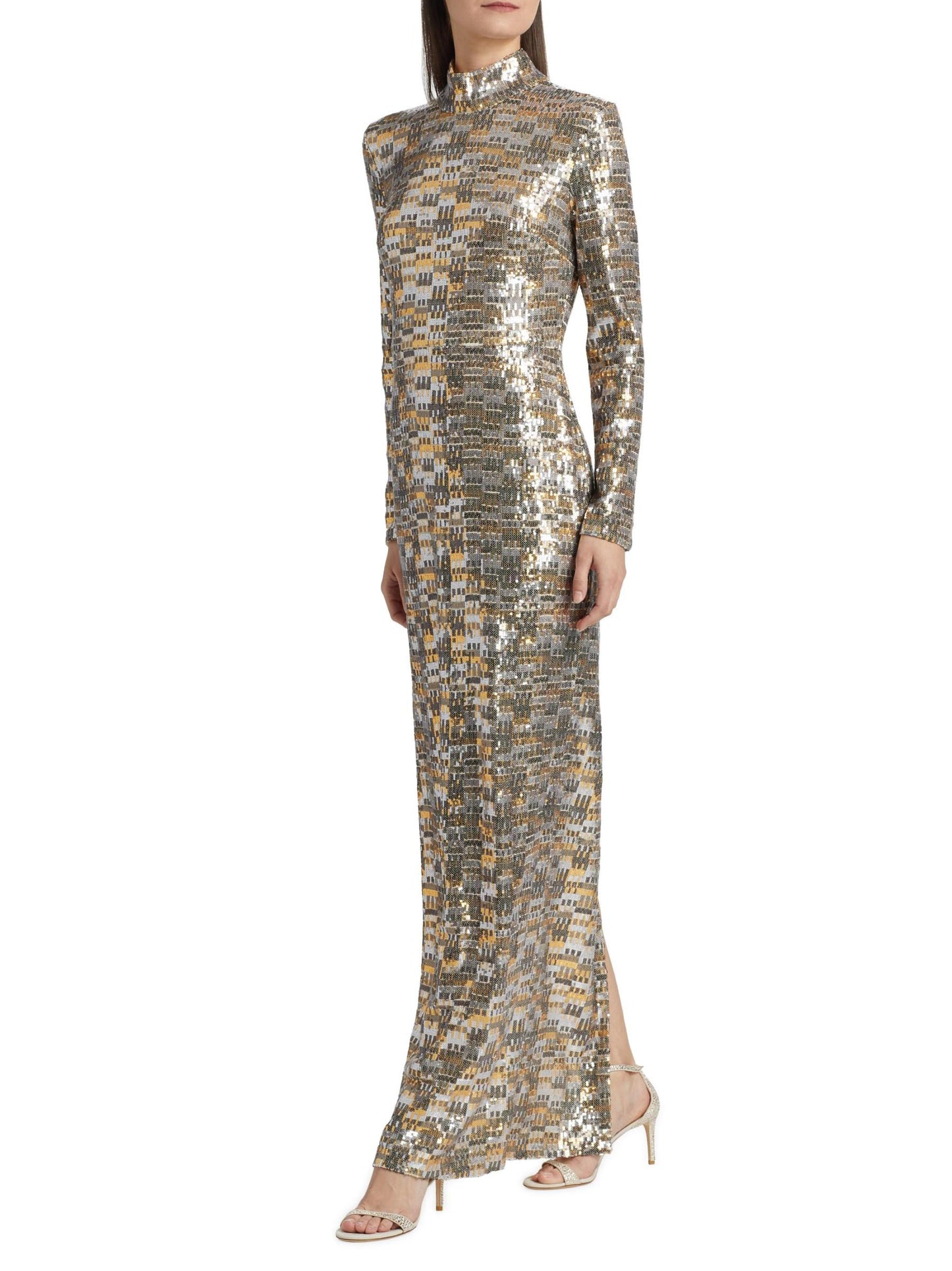 Bauhaus Mesh Sequin Turtleneck Maxi Dress