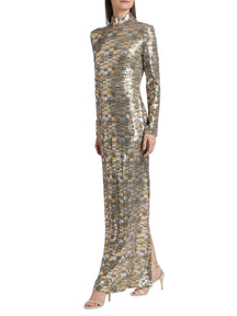 Bauhaus Mesh Sequin Turtleneck Maxi Dress