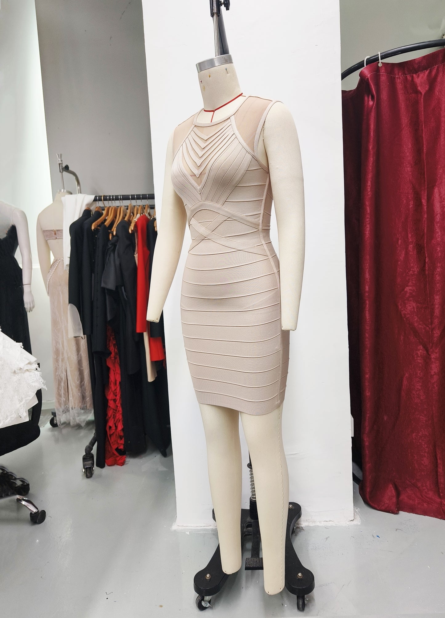 Mesh Panel Asymmetric Bandage Dress