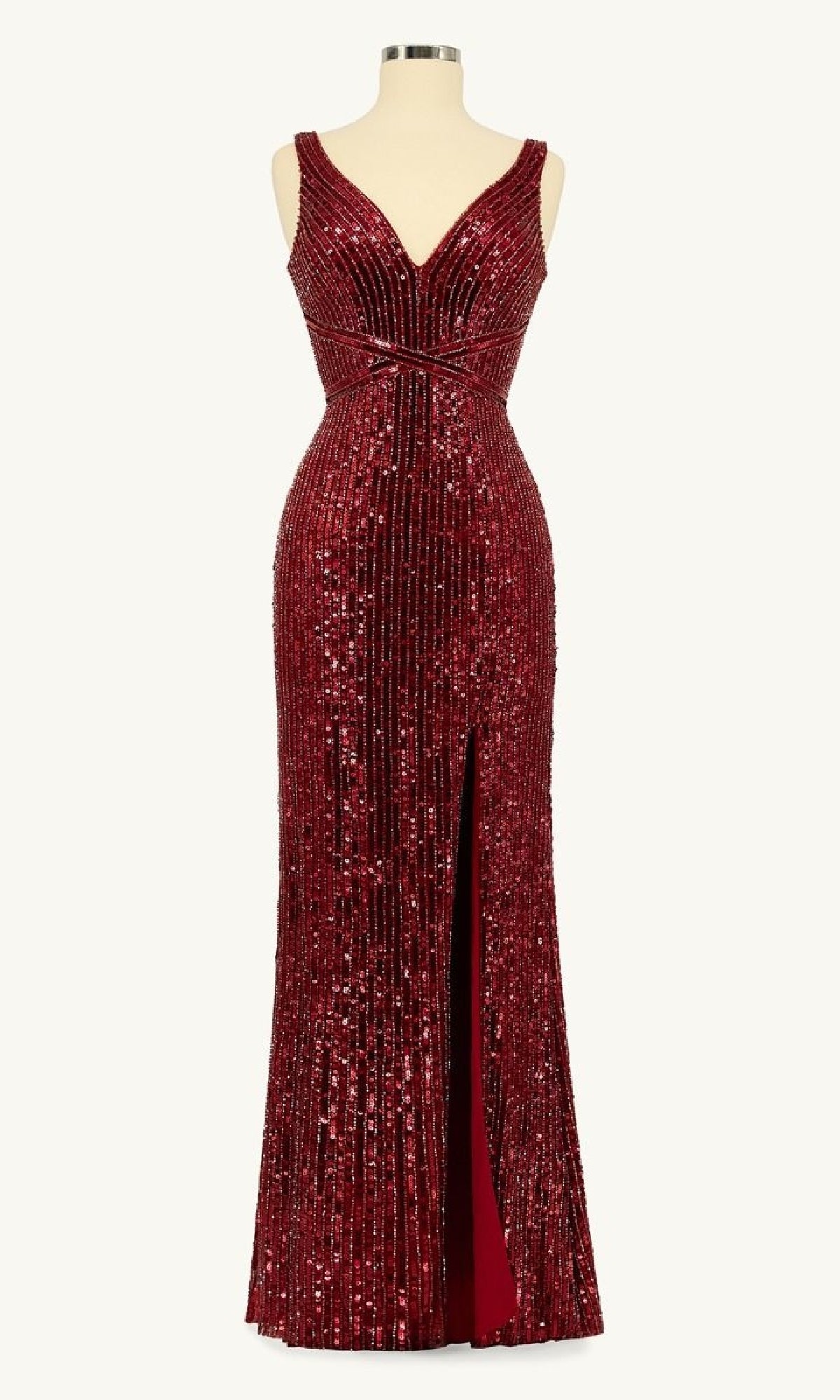 Long Burgundy Sequin Prom Dress: Ladivine J2392