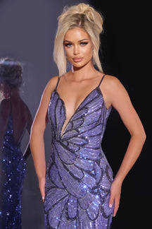 Jovani - 42600 - Sequined Plunging V-Neck Gown
