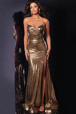 Jovani - 44146 - Metallic Sweetheart Neckline Gown with Slit