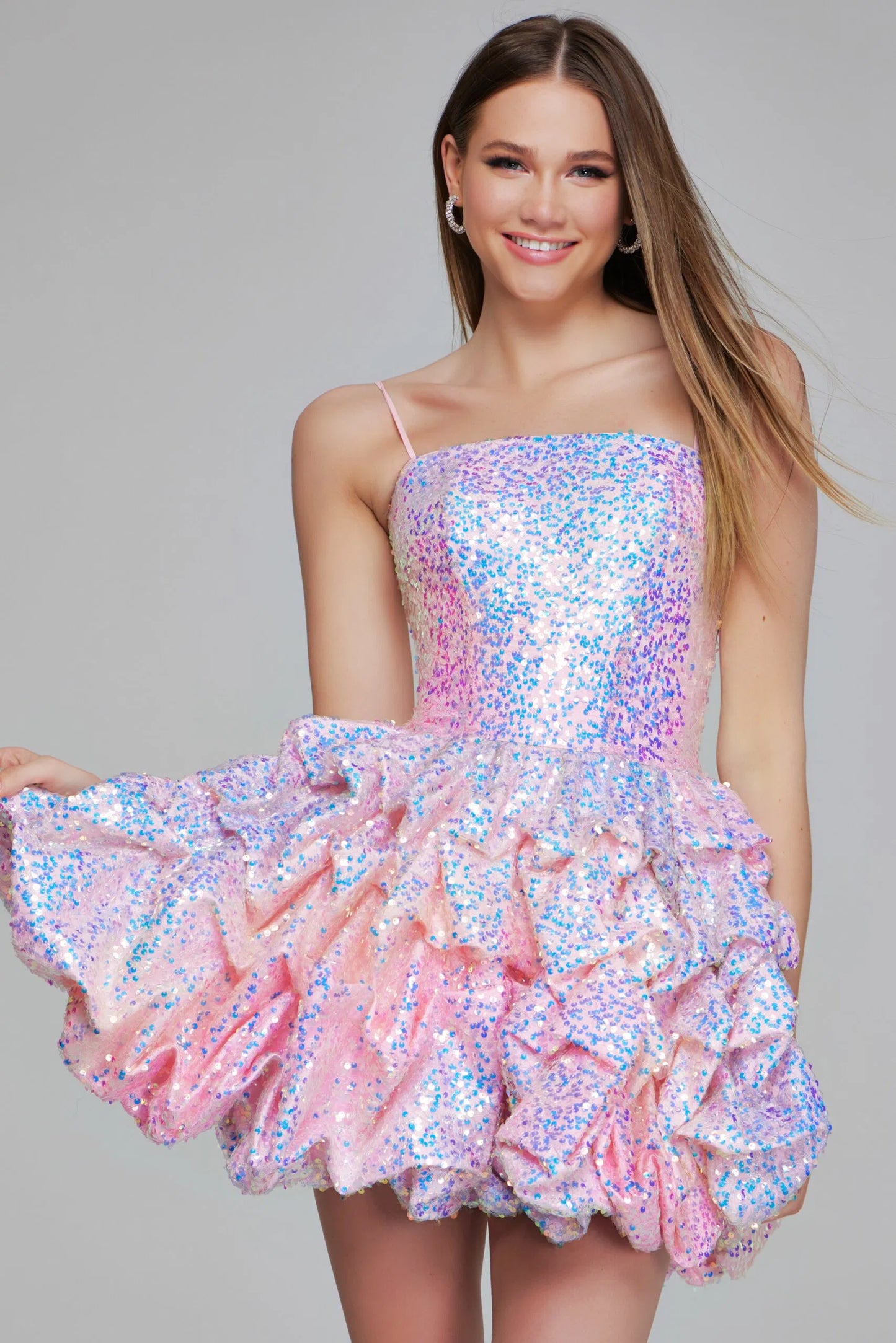 Jovani - K38108 - Sequin Fit and Flare Ruffled Mini Dress
