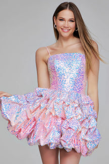 Jovani - K38108 - Sequin Fit and Flare Ruffled Mini Dress