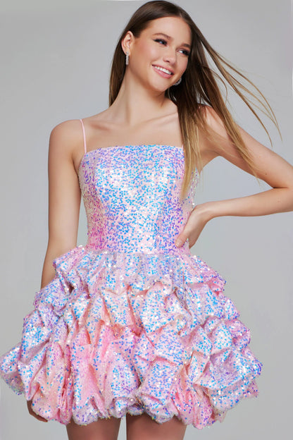 Jovani - K38108 - Sequin Fit and Flare Ruffled Mini Dress