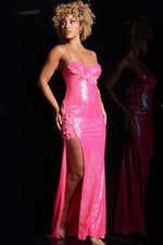 JVN - JVN38592 - Floral Applique Sequined Prom Dress