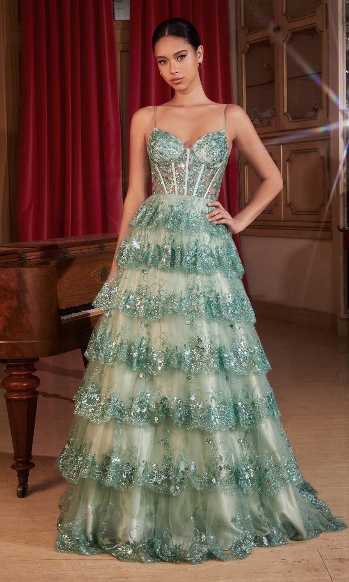 Sheer-Corset Long Glitter Prom Dress KV1108