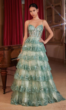 Sheer-Corset Long Glitter Prom Dress KV1108