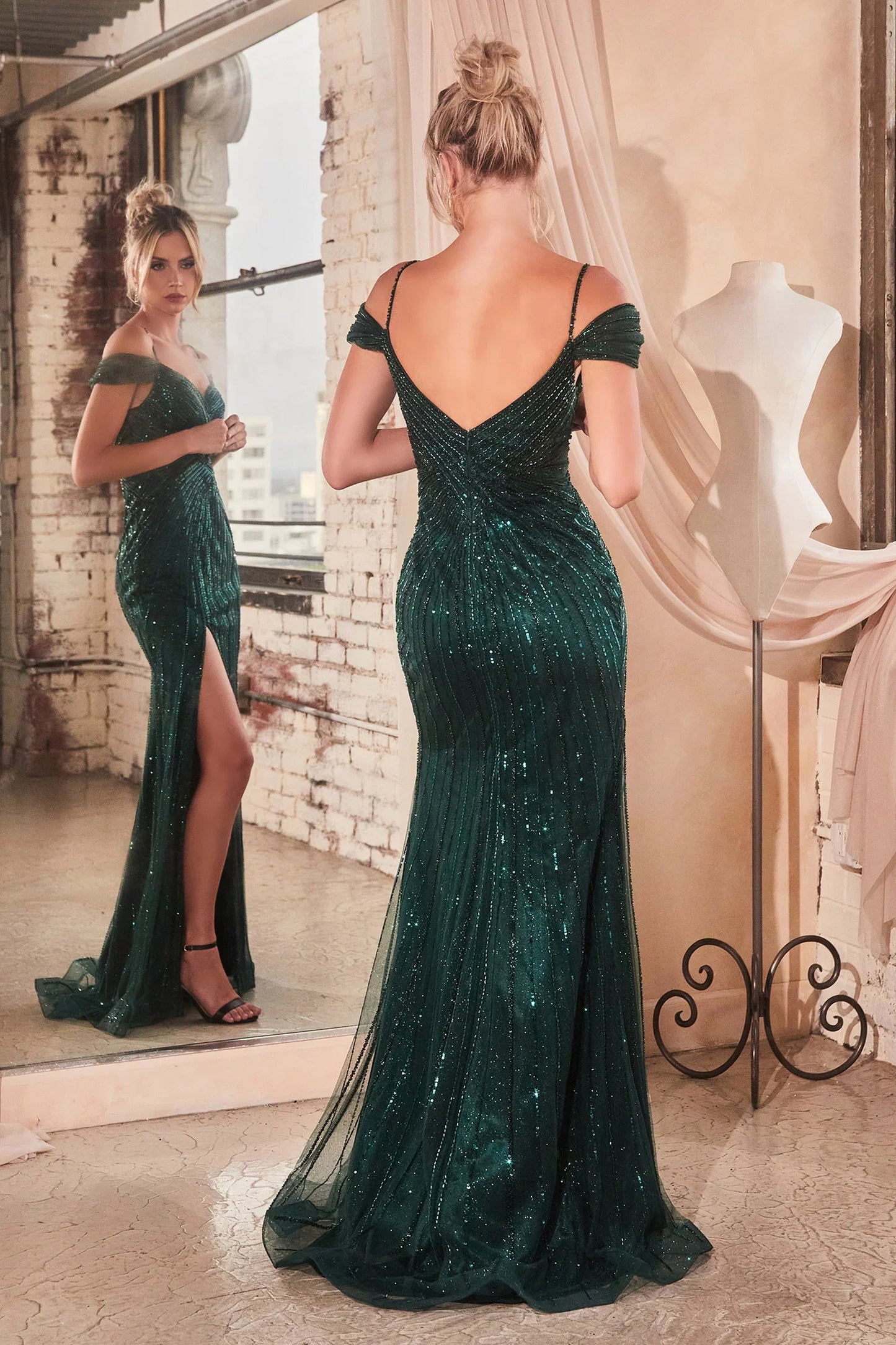 Ladivine - CD0219 - Off the Shoulder Sequined Prom Gown