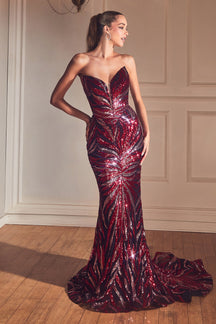 LaDivine - CD0199 - Strapless Sequin Mermaid Prom Dress