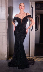 Fringed Long Sequin Prom Dress: Ladivine SF209