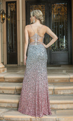 Ombre Silver and Rose Gold Long Sequin Prom Dress