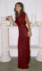 Cap-Sleeve Long Sequin Formal Dress: Amoris T101