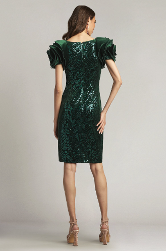 TADASHI SHOJI - CCU23298M - BRAYA SEQUIN VELVET ROSETTE SLEEVE DRESS