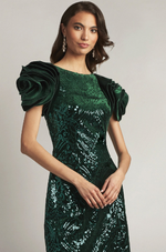TADASHI SHOJI - CCU23298M - BRAYA SEQUIN VELVET ROSETTE SLEEVE DRESS