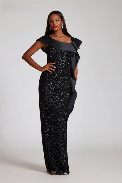 Teri Jon - 249006 - Sequin Off-the-Shoulder Evening Gown With Organza Ruffle