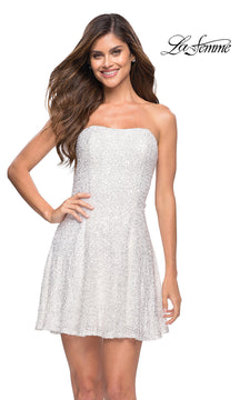 Strapless Sequin Short La Femme Homecoming Dress